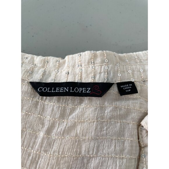 Colleen Lopez Button Front Sequin Tunic Top Size 1X Petite Long Sleeve Textured - Picture 3 of 6